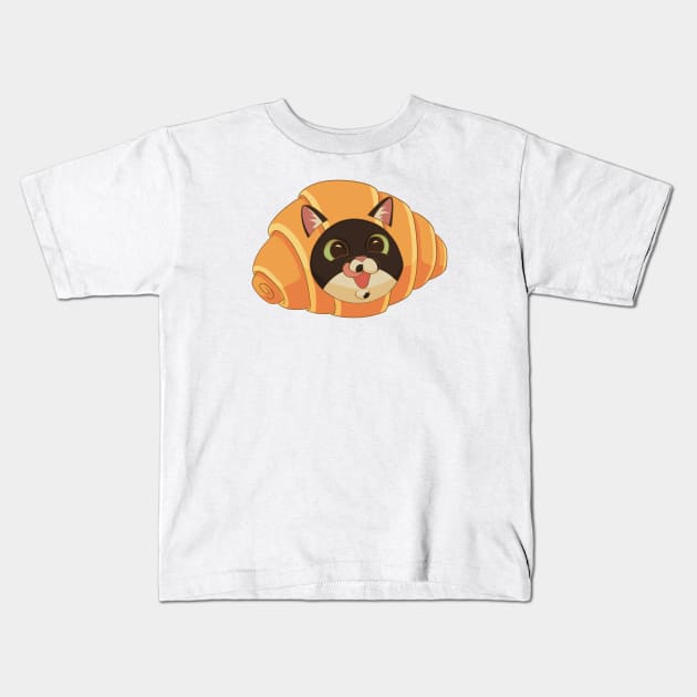 Croissant Cat Kids T-Shirt by DoudouBao